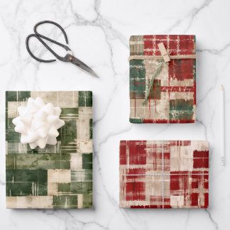 Christmas Grunge Plaid Wrapping Paper Sheet