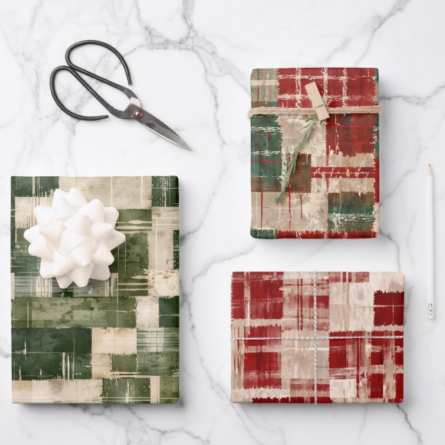 Christmas Grunge Plaid Wrapping Paper Sheet (Front)