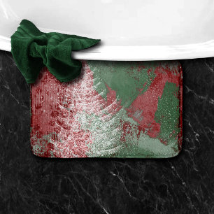 Christmas Grunge Red Green and White XMas Tree Bath Mat