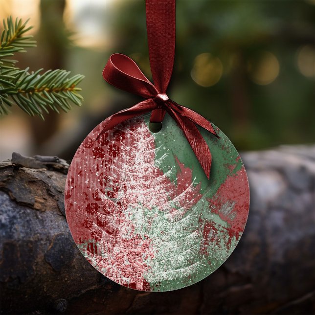 Christmas Grunge | Red Green and White XMas Tree Ceramic Tree Decoration (Creator Uploaded)