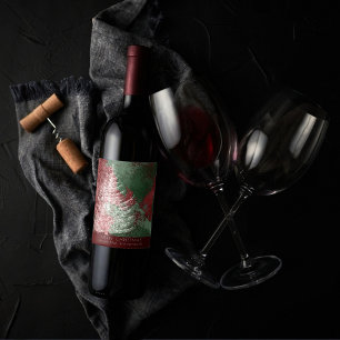 Christmas Grunge Red Green and White XMas Tree Wine Label
