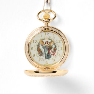 Christmas Guardian Angel Gold Colour Pocket Watch