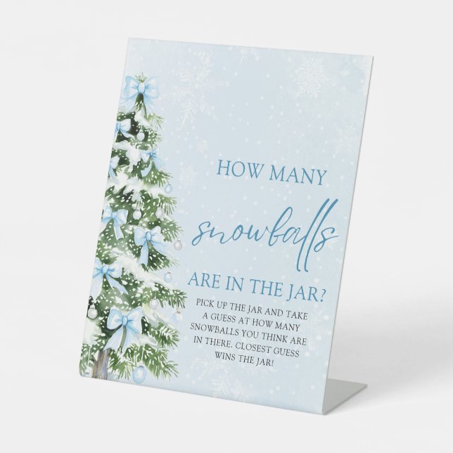 Christmas Guess How Many Snowballs Baby Shower  Pedestal Sign (Front)