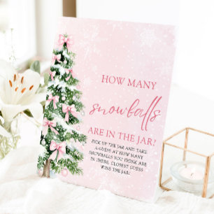 Christmas Guess How Many Snowballs Baby Shower  Pedestal Sign