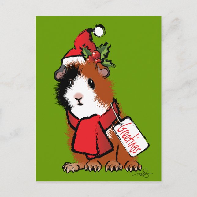 Christmas Guinea Pig Greeting Holiday Postcard (Front)