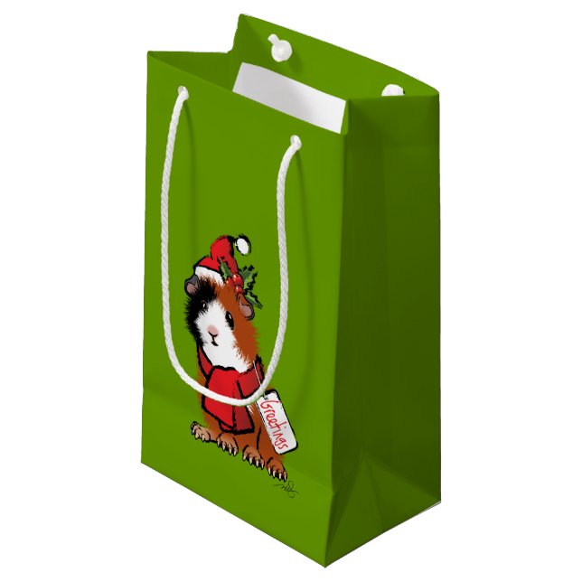 Christmas Guinea Pig Greeting Small Gift Bag (Front Angled)