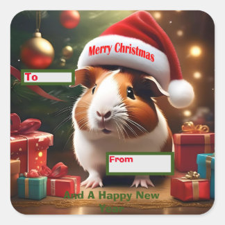 Christmas Guinea Pig Greeting,  Square Sticker