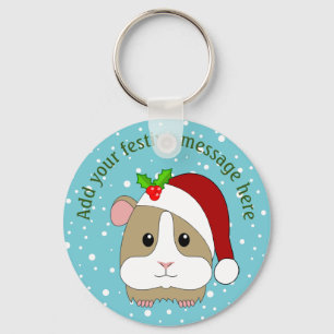 Christmas Guinea Pig In A Santa Hat Personalised Key Ring