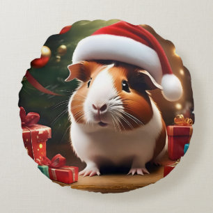 Christmas Guinea Pig, Round Cushion