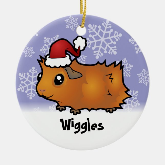 Christmas Guinea Pig (scruffy) (add pets name) Ceramic Tree Decoration (Front)