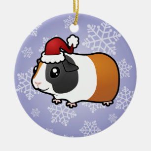 Christmas Guinea Pig (smooth hair) Ceramic Tree Decoration