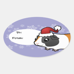 Christmas Guinea Pig (smooth hair) Oval Sticker