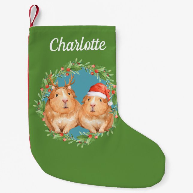 Christmas Guinea Pigs Personalised Santa Reindeer Small Christmas Stocking (Front)