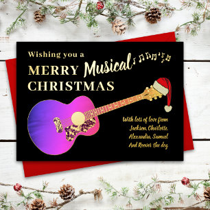 Christmas Guitar Personalised Pink Gold Foil Holiday Card