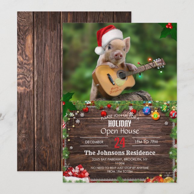 Christmas guitar pig        invitation (Front/Back)