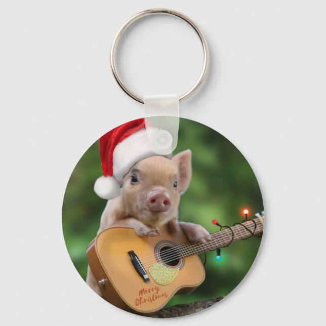 Christmas guitar pig key ring (Front)