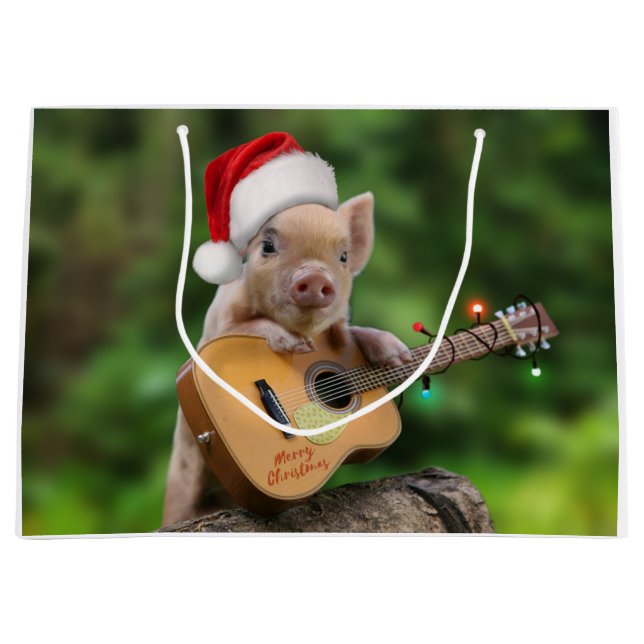 Christmas guitar pig large gift bag (Front)