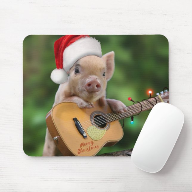 Christmas guitar pig mouse mat (With Mouse)
