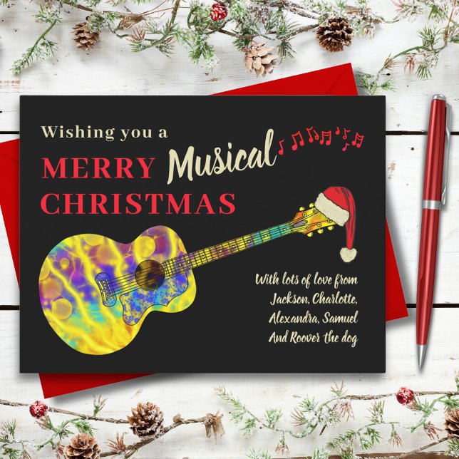 Christmas Guitar Rock and Roll Budget Holiday Postcard (Rock and roll funky guitar christmas custom music themed budget holiday greetings postcard )