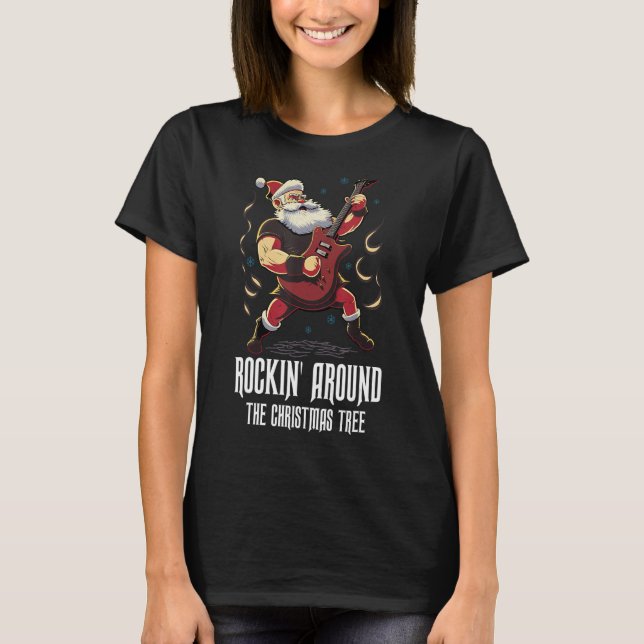 Christmas Guitar  Santa Claus Guitarist  Guitar T-Shirt (Front)