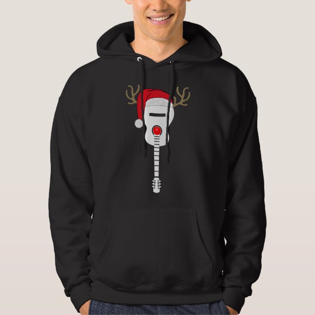 Christmas Guitar santa hat reindeer antlers Hoodie (Front)