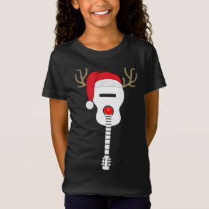 Christmas Guitar santa hat reindeer antlers T-Shirt