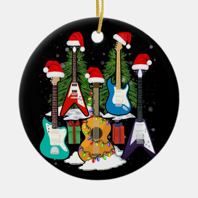 Christmas Guitar Tree Guitarist Santa's Hat Gifts Ceramic Tree Decoration (Front)