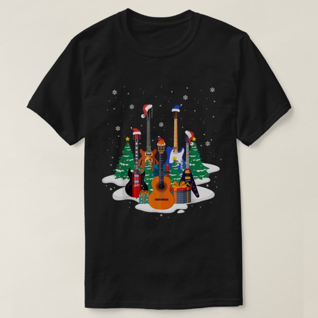 Christmas Guitar Tree Holiday Design T-Shirt (Design Front)