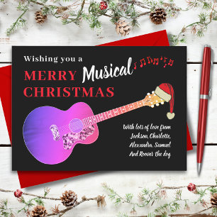 Christmas Guitar Wearing a Santa Hat Holiday Card