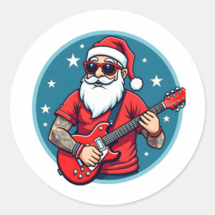 Christmas guitarist  Rockmusic Christmas (1) Classic Round Sticker
