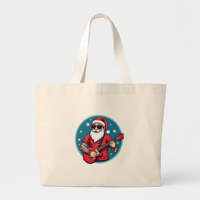 Christmas guitarist  Rockmusic Christmas (1) Large Tote Bag (Front)