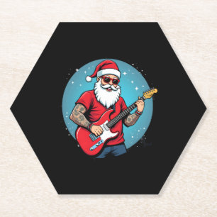 Christmas guitarist  Rockmusic Christmas (1) Paper Coaster