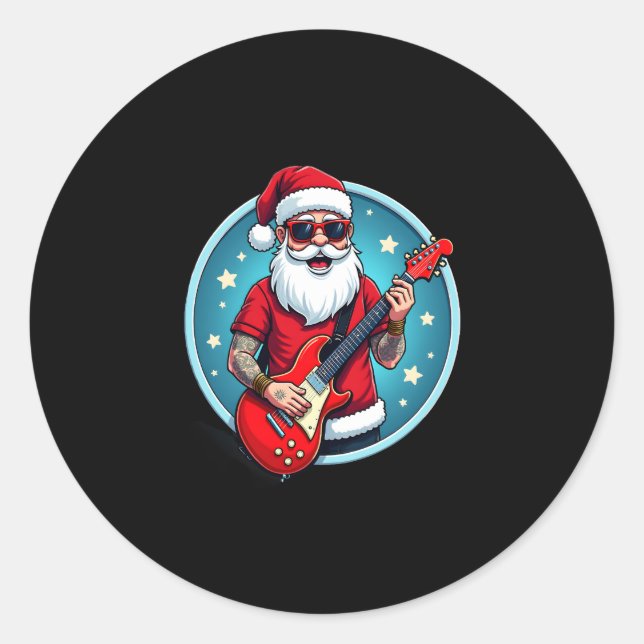 Christmas guitarist  Rockmusic Christmas (2) Classic Round Sticker (Front)