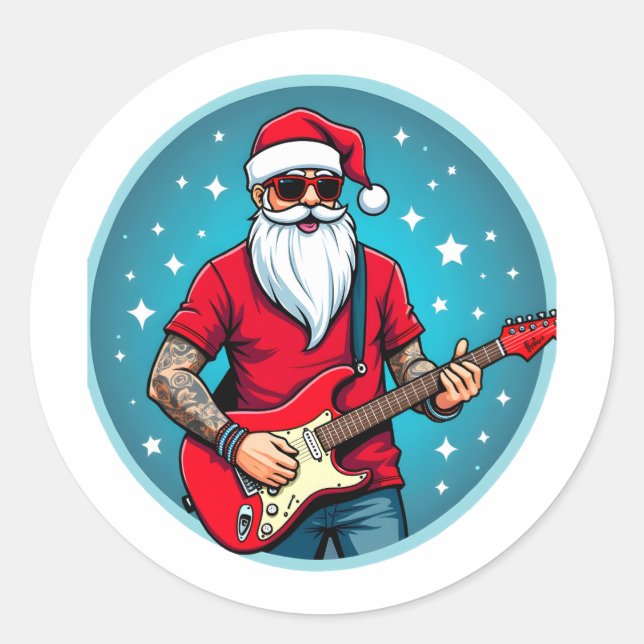 Christmas guitarist  Rockmusic Christmas (2) Classic Round Sticker (Front)