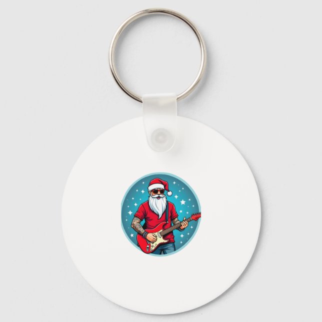 Christmas guitarist  Rockmusic Christmas (2) Key Ring (Front)