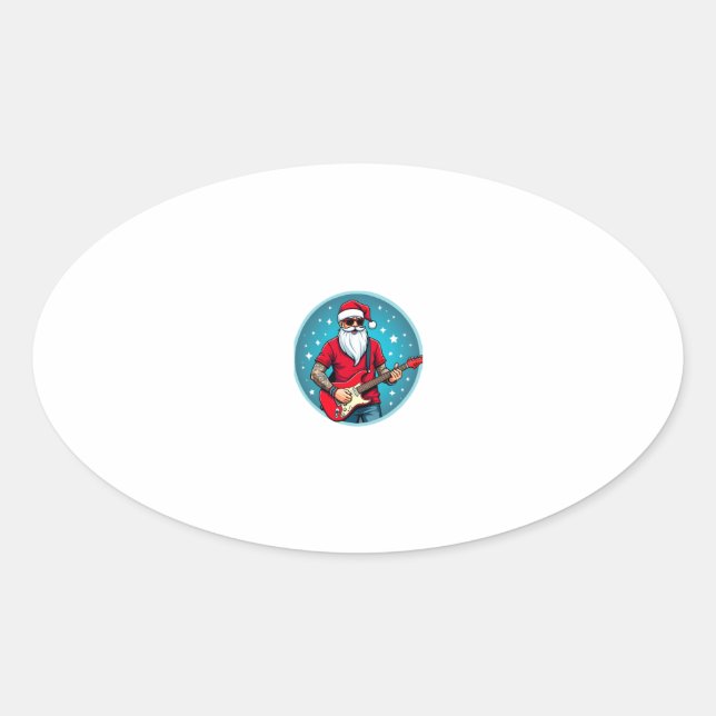 Christmas guitarist  Rockmusic Christmas (2) Oval Sticker (Front)