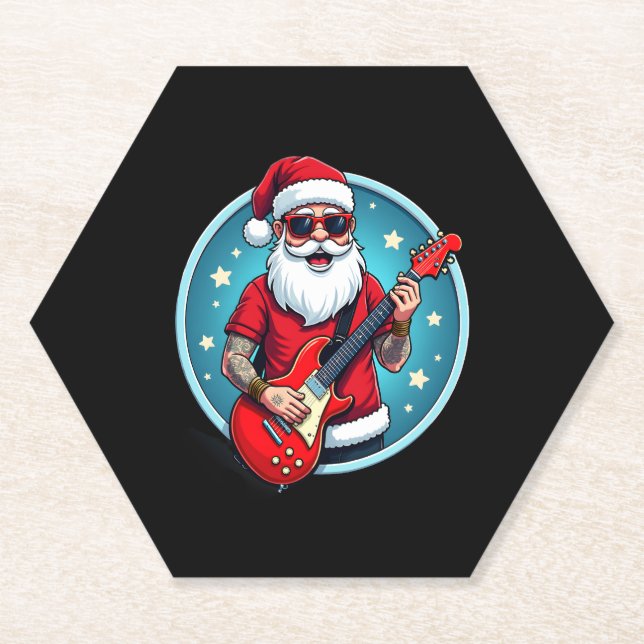 Christmas guitarist  Rockmusic Christmas (2) Paper Coaster (Front)
