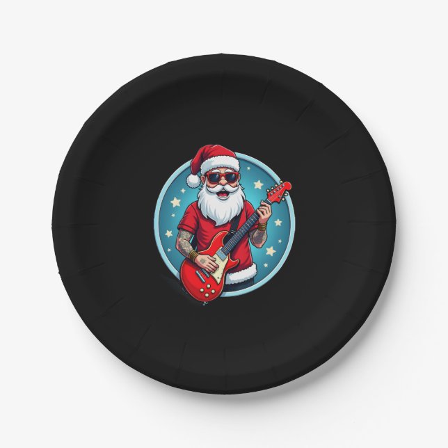 Christmas guitarist  Rockmusic Christmas (2) Paper Plate (Front)