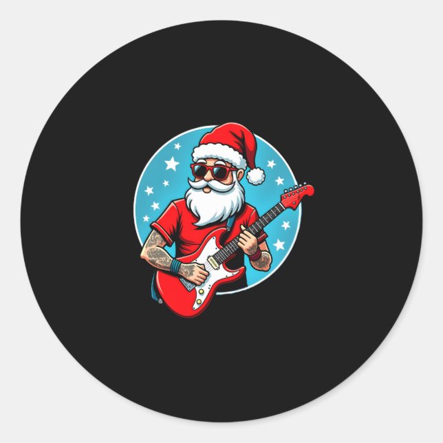 Christmas guitarist  Rockmusic Christmas (3) Classic Round Sticker (Front)