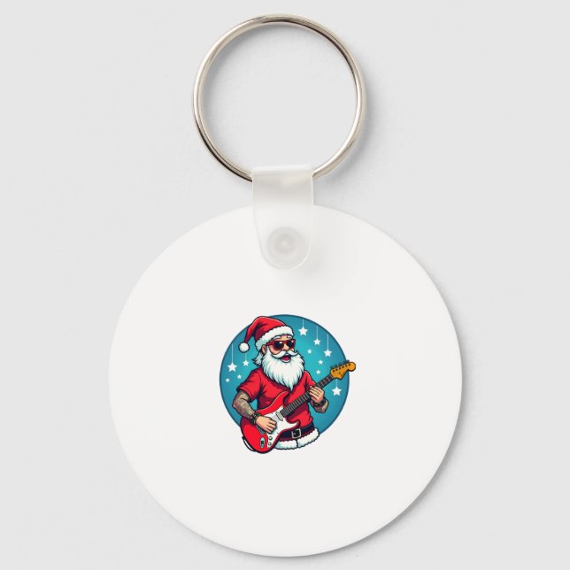 Christmas guitarist  Rockmusic Christmas (3) Key Ring (Front)