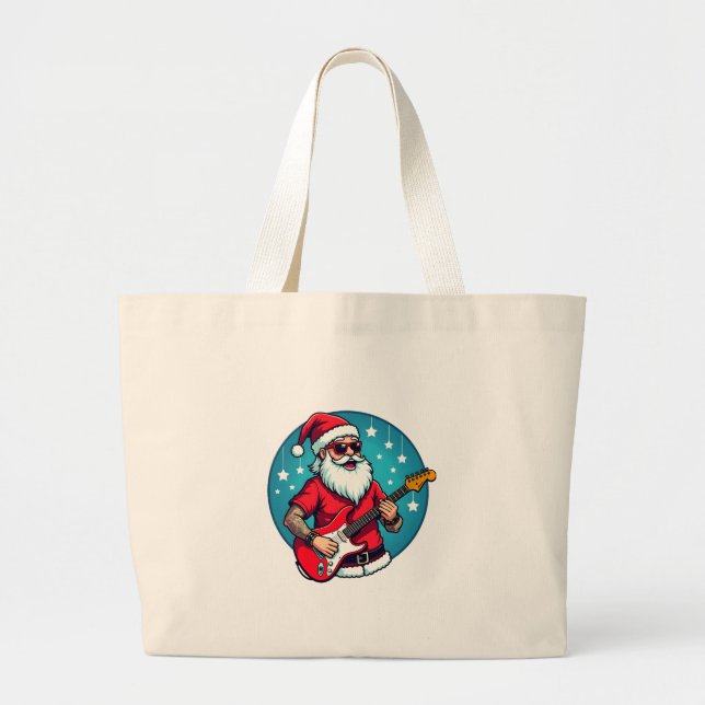 Christmas guitarist  Rockmusic Christmas (3) Large Tote Bag (Front)