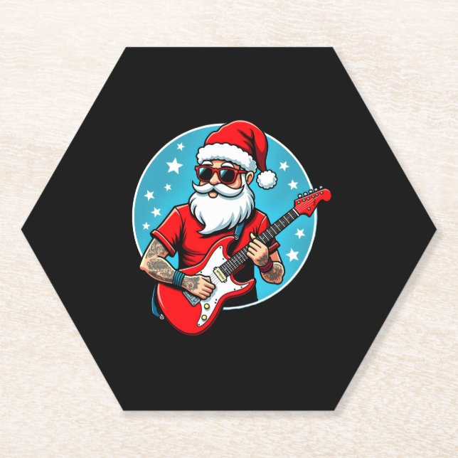 Christmas guitarist  Rockmusic Christmas (3) Paper Coaster (Front)