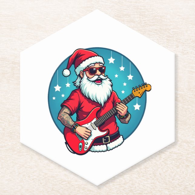 Christmas guitarist  Rockmusic Christmas (3) Paper Coaster (Front)