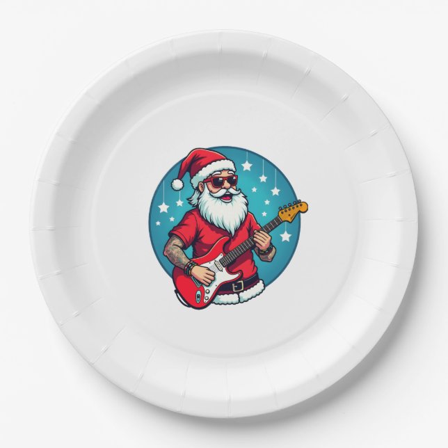 Christmas guitarist  Rockmusic Christmas (3) Paper Plate (Front)
