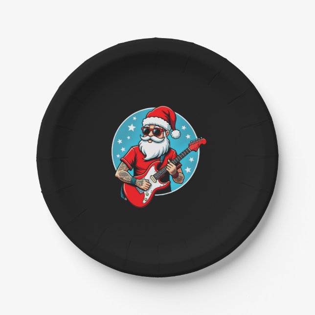 Christmas guitarist  Rockmusic Christmas (3) Paper Plate (Front)