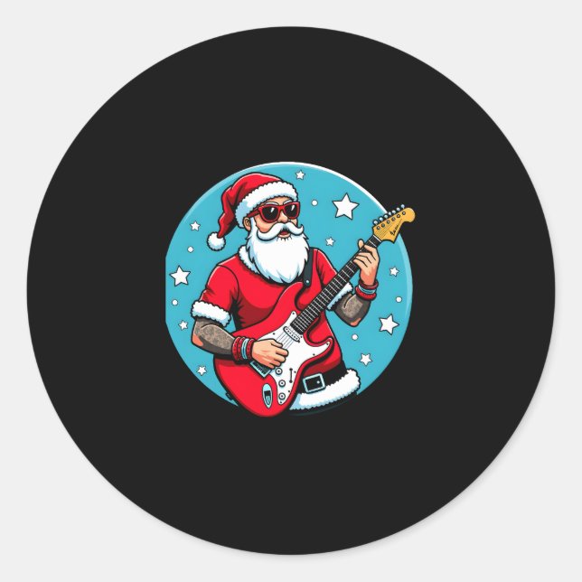 Christmas guitarist  Rockmusic Christmas (4) Classic Round Sticker (Front)