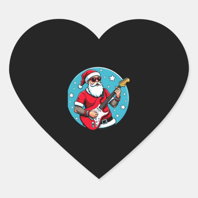 Christmas guitarist  Rockmusic Christmas (4) Heart Sticker (Front)