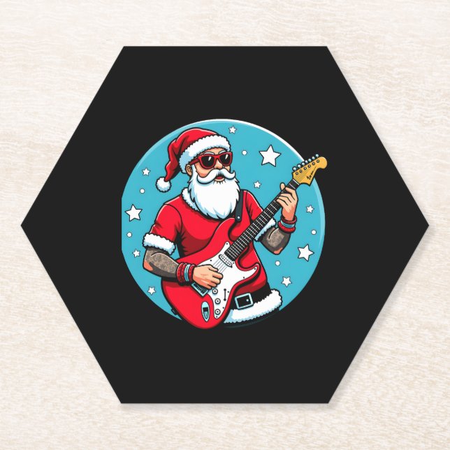 Christmas guitarist  Rockmusic Christmas (4) Paper Coaster (Front)