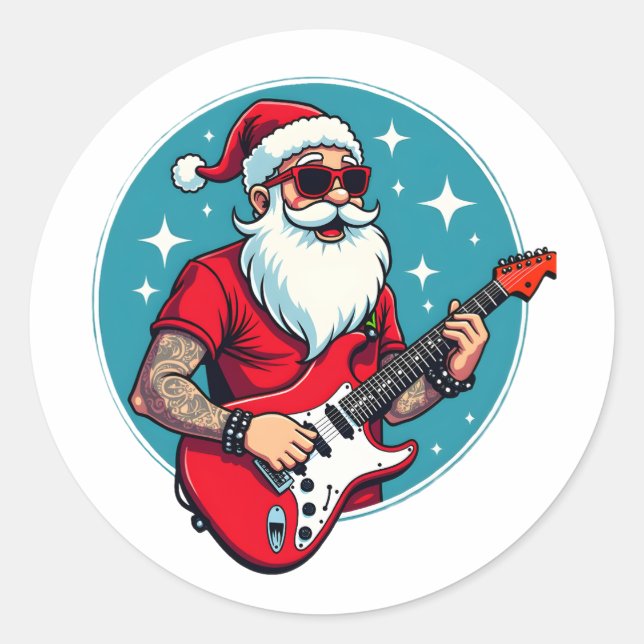 Christmas guitarist  Rockmusic Christmas Classic Round Sticker (Front)