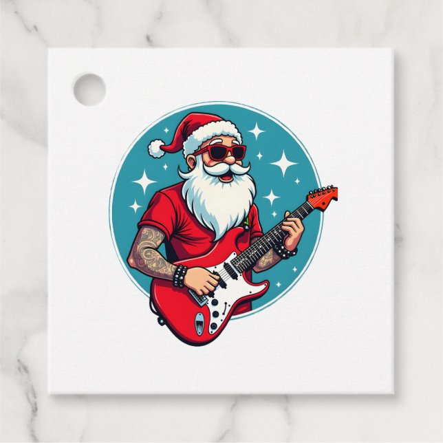 Christmas guitarist  Rockmusic Christmas Favour Tags (Front)